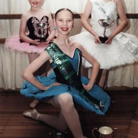 Variety Dance Centre; ballet dancers Danielle Donselaar, Rebecca Saxton, Georgina Cottle with trophies.