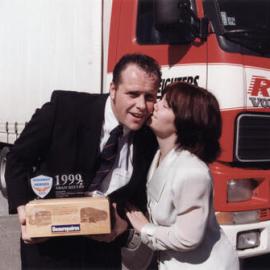 Adam Reeves and fiancee Julie Newman; Highway Heroes award for rendering assistance at truck accident.