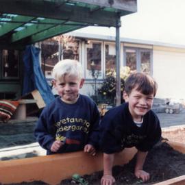 Heretaunga Kindergarten redevelopment; Blake Hawes, Corey Workman in proposed covered play area.