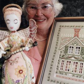 Embroiderers' Guild; president Jean Parnell with works for Community Gallery exhibition.