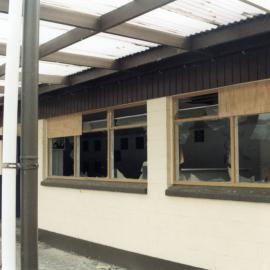 Maidstone Pools; vandalised buildings.