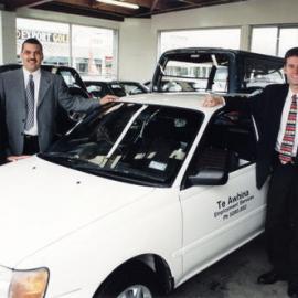 Te Awhina Employment Services; first vehicle, from King Toyota; Michelle Irwin, Mark Brown; King's Simon Jackson.