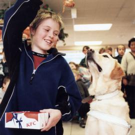 Fraser Crescent School; Foundation of the Blind guide dog fund-raising; Fin Howell at KFC free lunch.