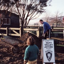 Riding for the Disabled; Mike and Mary Fisher, David Linney, Andy Hamilton working on the County Lane project.