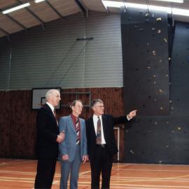 Heretaunga College buildings; gymnasium/Community Sports Centre reopened. Peter Gianotti, Les Nation, Brian Robb.