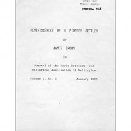 Reminiscences of a Pioneer Settler by James Brown [Publication 185]