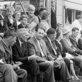 A & P show; audience listening to president, Bob Christie; cropped print.