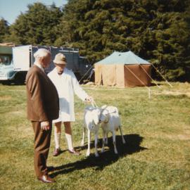 A & P show, 1976; exhibitor, judge and goats, Trentham.