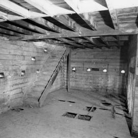 Blockhouse; interior, prior to restoration; lower floor. [P2-609-1512]