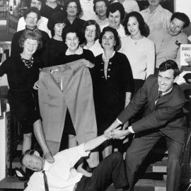Hazelwoods staff group; staircase; 'Women's Day' 1967. [P2-652-1491]