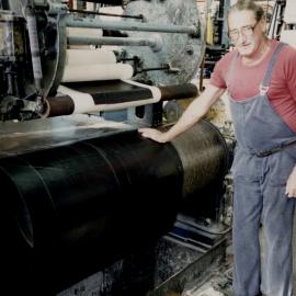 Dunlop Tyre Assembly; cross-ply, large sizes; a pocket table; Jim Flyger