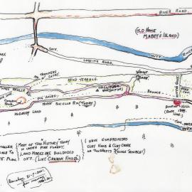 McCurdy's Castle; map of land to the east as far as Totara Park, drawn by Jack Danahay, 2001.