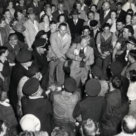 Summit; celebration after arrival of last train 