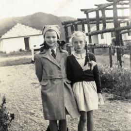 Sylvia Williams, right, with friend (Angela Jones?) in Junior Red Cross uniform.