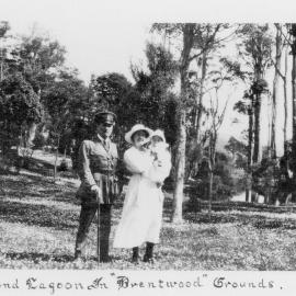 Brentwood, Ruahine Street; Captain and Mrs Brocks with son Basil; daisies and lagoon in grounds.
