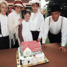 Golders Cottage 125th anniversary; TV's 'Pioneer Family, the 'Feyens', and the anniversary cake.