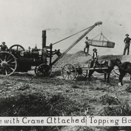 Te Awa Kairangi / Hutt River, 1902; traction engine with crane, topping the stop-bank.