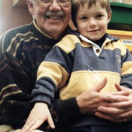 Plateau School Generation Day; grandparents visiting; Jim and Daniel Fortune.