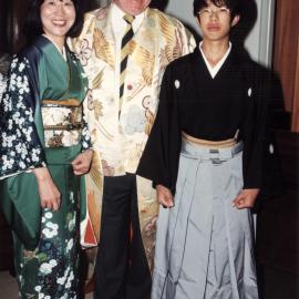HIBS; visiting cultural group from Kyoto; Mayor Rex Kirton with Yoko Kimura and Keisiki Tsunomori