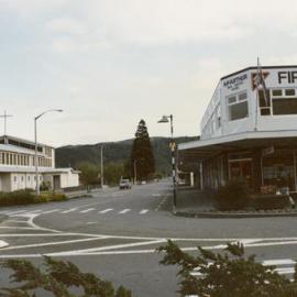 Main Street 1989  1; Pine Ave, looking north; St. Joseph's Church on one corner.