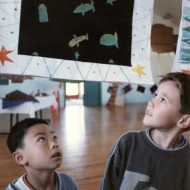 Trentham School; years 3 and 4 show; Xian Liu, 8, Keenan Taufale, 7, with their underwater collage scenes.