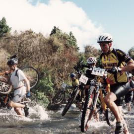 Cycling; Karapoti Epic, 2001; Rodney Walker from Palmerston North at second water crossing.