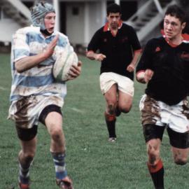 Rugby; St Patrick's College's first XV centre Ollie O'Leary playing St Bede's College, Christchurch.