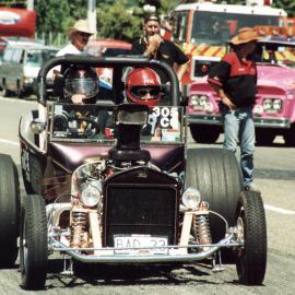 Drag racing; Upper Hutt street drags, Alexandra Road; Alan Lowe's Ford T-Bucket, fastest at 6.75 seconds.