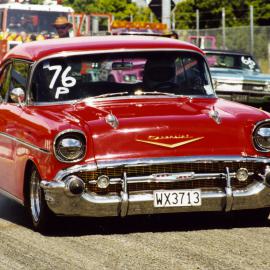 Drag racing; Upper Hutt street drags, Alexandra Road; Dean Moses's 1957 Chevrolet.