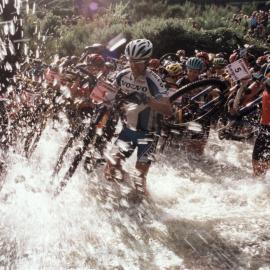 Cycling; Karapoti Classic, 2002; winner Kashi Leuchs, centre, fails to break his record.