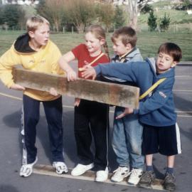 World Smokefree Day gathering, Timberlea School; Plateau School team 'walking the plank'.