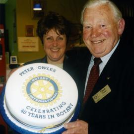 Rotary; pharmacist and fireworks organiser Peter Owles celebrates 40 years' membership.