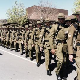 Army Charter parade; infantry arriving at the civic centre.