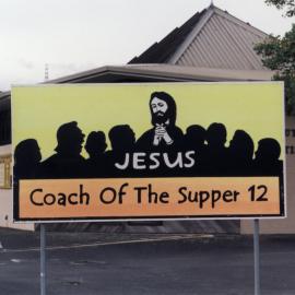 Rimutaka Baptist Church; sign advertising pastor John Norton's talks on 'victim to victor' mindsets.