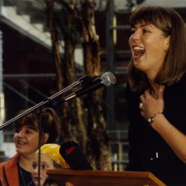 Netball; New Zealand wins World Cup; Irene van Dyk at Civic Centre reception.
