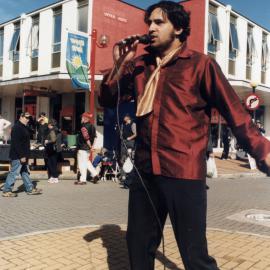 Spring Festival 2003; Elvis Presley imitator David Wharehenga; Post Office in background.