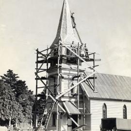 St Joseph's Catholic Church of 1864, Pine Avenue; final re-paint.