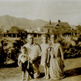 Poulson family; Hec and May, children Eda and Ben; back yard, 41 Queen Street.