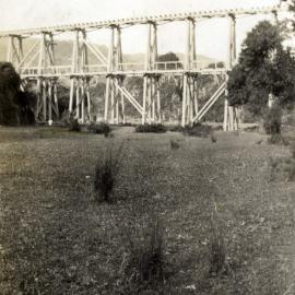 Timber industry; bridge for a bush tramway feeding a sawmill.