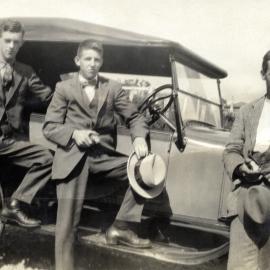 Hector and Jim Hazelwood, Hector Poulson, and Ford Model T car.