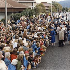Prince Charles and Princess Diana's visit 7; Diana talking to children.