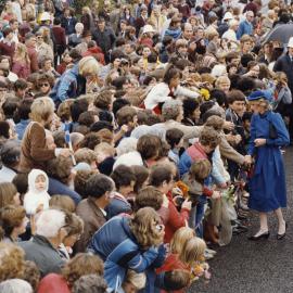 Prince Charles and Princess Diana's visit 8; Diana talking to children.
