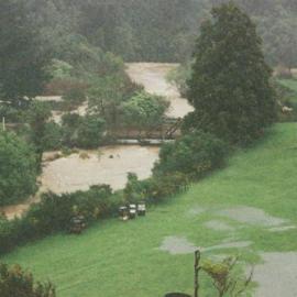 Flood, Karapoti; Akatarawa River West; upstream view, telephoto.