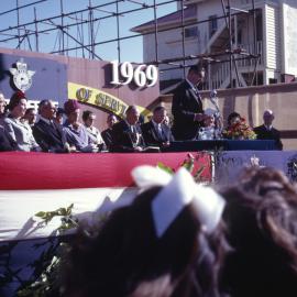 Station Street (now part of Geange Street); laying foundation stone of the new Post Office.