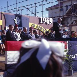 Station Street (now part of Geange Street); laying foundation stone of the new Post Office.