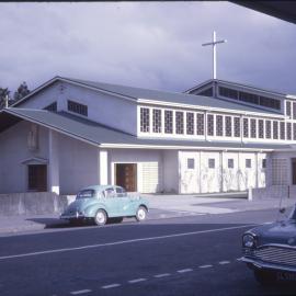 St Joseph's Catholic church of 1965, from the eastern corner of Main Street and Pine Avenue.