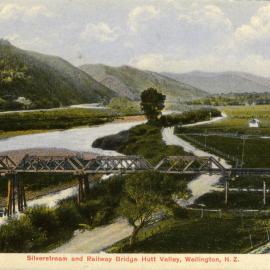 Silverstream railway bridge 2 (1903-1957) and Eastern Hutt Road.
