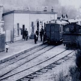 Kaitoke railway station; trains crossing, 1901.