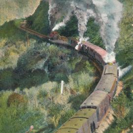 Rimutaka Incline; train with three locomotives ascending to Summit.