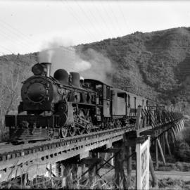 A-class 4-6-2 locomotive No. 600 with train on the Silverstream bridge - 1953.
